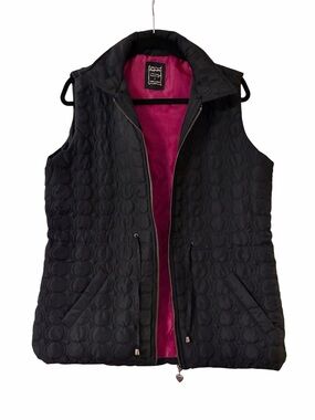 Three Hearts Black Quilted Vest with Fuchsia Lining Size L